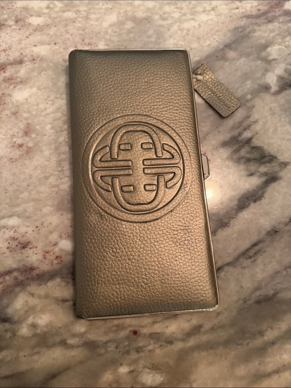 Kate Landry Metallic Gold Embossed Leather Clutch